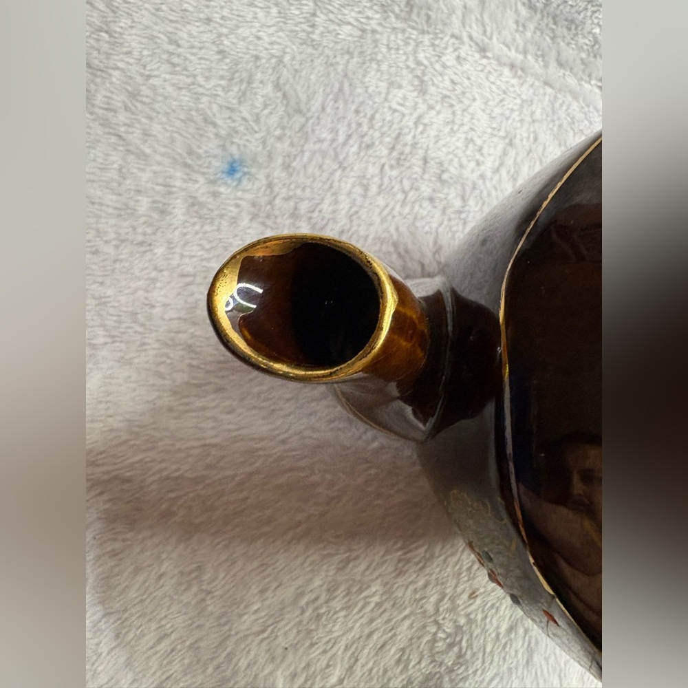 Brown Tea Pot Hand Painted Home Decor Floral Ceramic 6” Royalty 13.7oz Fancy Fun - Picture 6 of 14